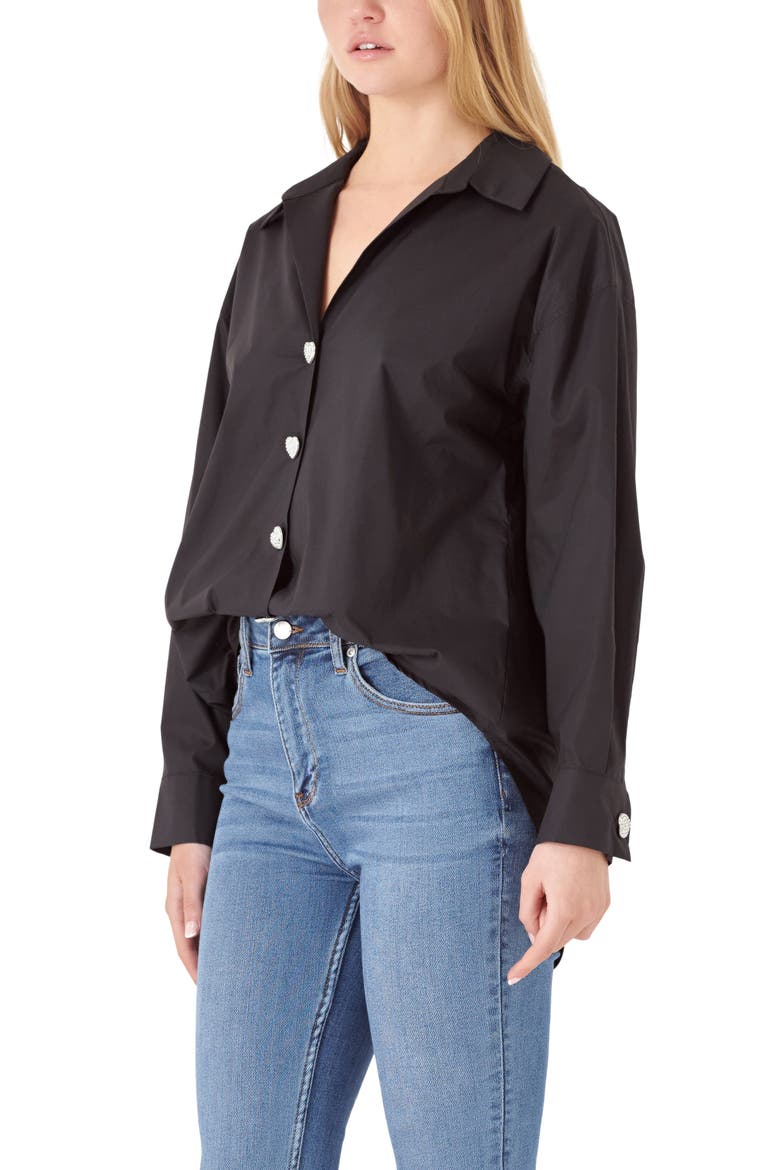 Oversize Cotton Button-Up Shirt, Alternate, color, BLACK
