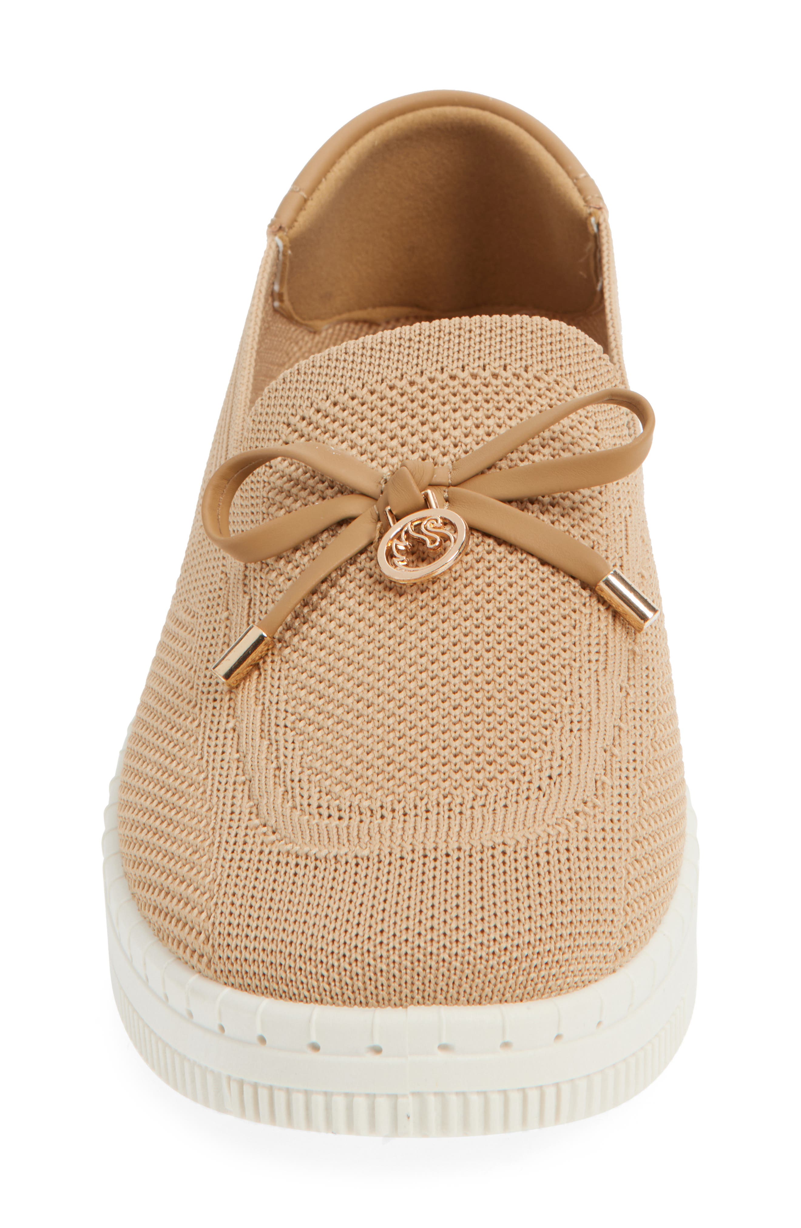 Annette Bow Charm Knit Slip-On Sneaker, Alternate, color, TAN/ NATURAL