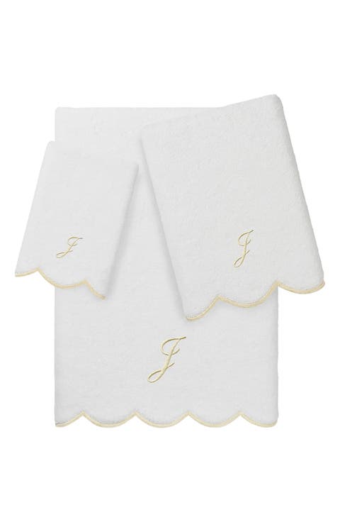 Adornia Scallop Initial 3-Piece Towel Set