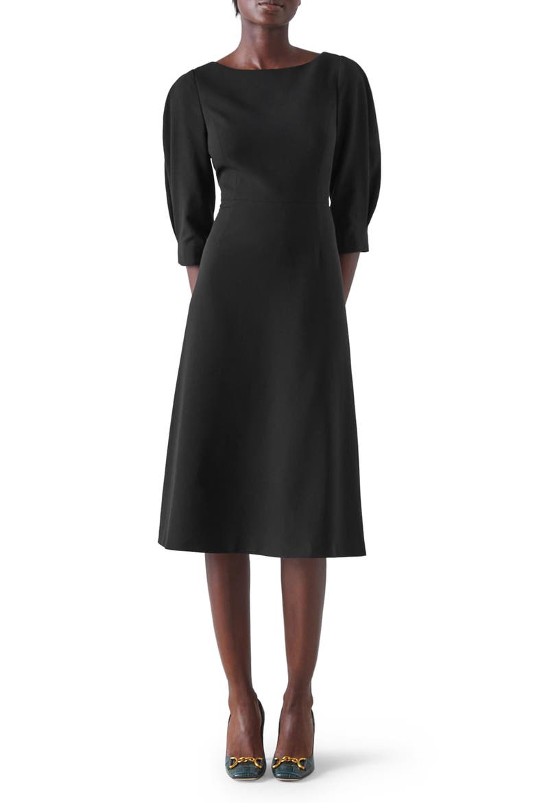 Lemoni A-line Midi Dress, Main, color, BLACK