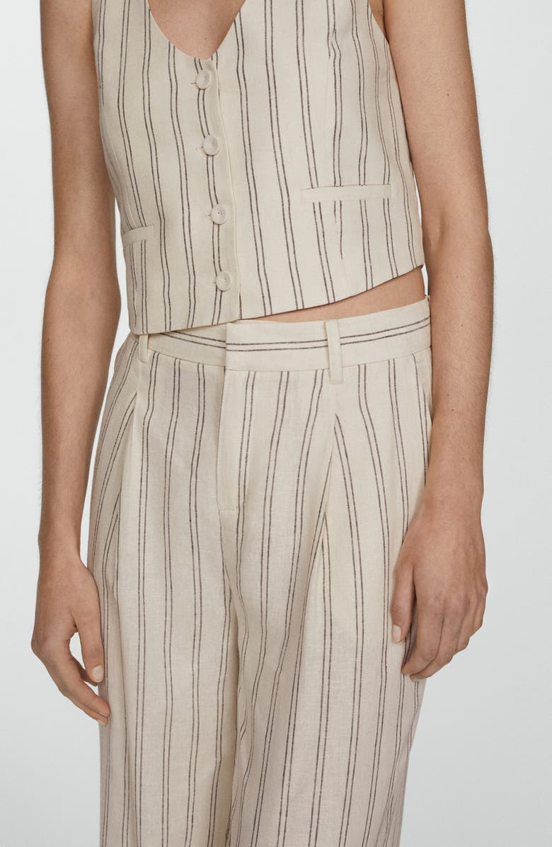 MANGO Stripe Linen Blend Pants, Alternate, color, Ecru