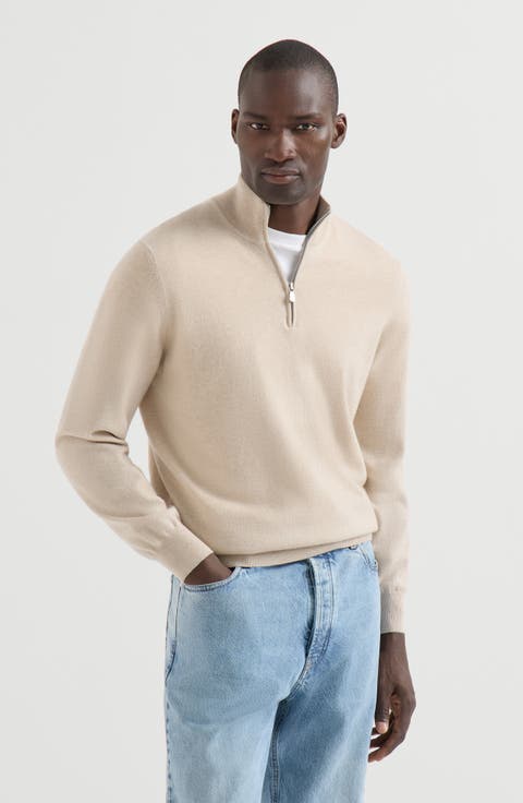 Cashmere sweater with half zip