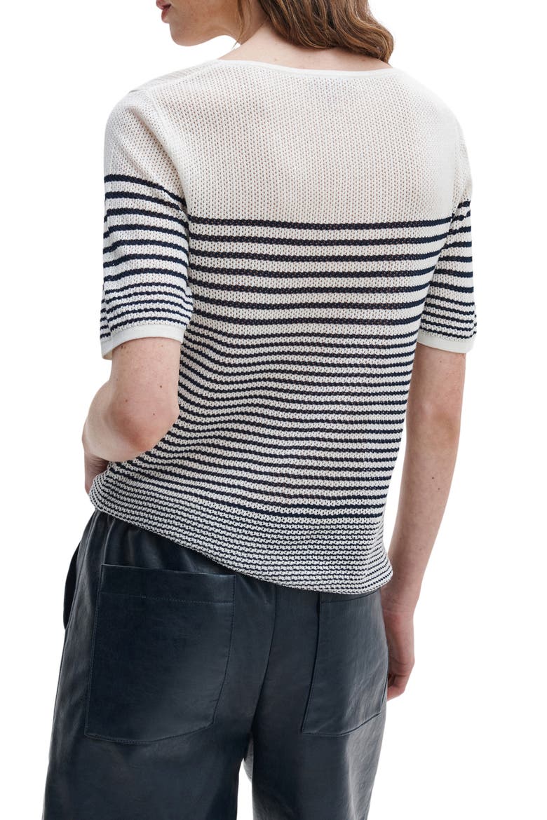 Daisy Stripe Short Sleeve Cotton Blend Sweater, Alternate, color, WHITE