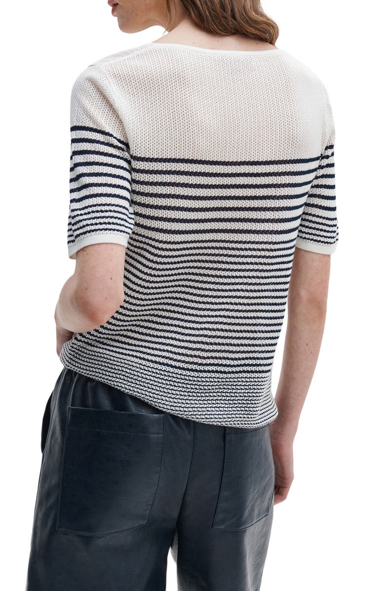 rag & bone Daisy Stripe Short Sleeve Cotton Blend Sweater, Alternate, color, White