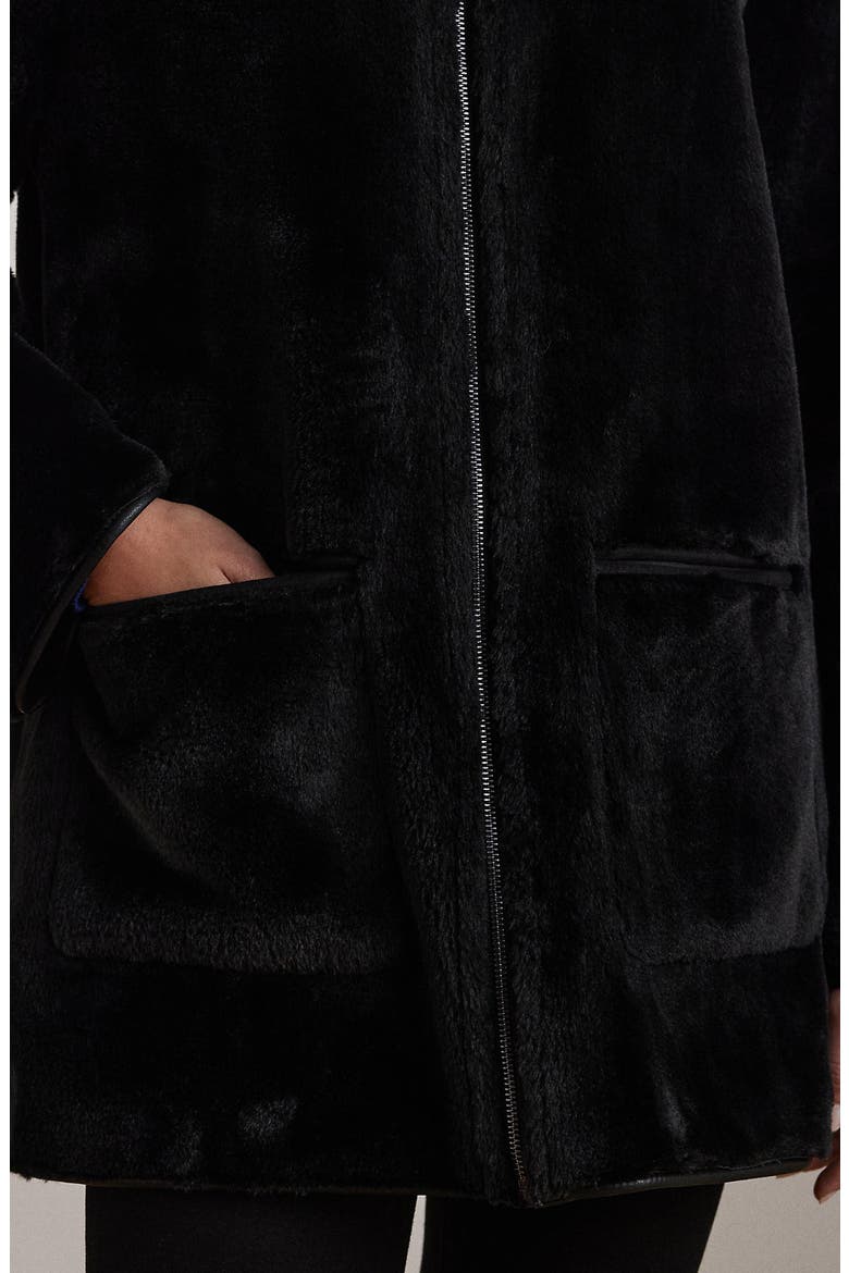 Reversible Hooded Faux Fur Coat, Alternate, color, BLACK