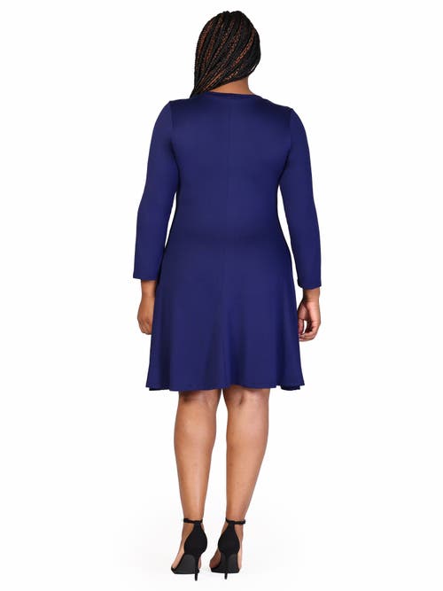24seven Comfort Apparel Plus Size Classic Long Sleeve  Flared Mini Dress In Purple