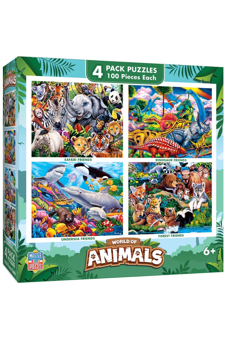World of Animals 100pc Puzzles 4-Pack V1, Main, color, Multicolor