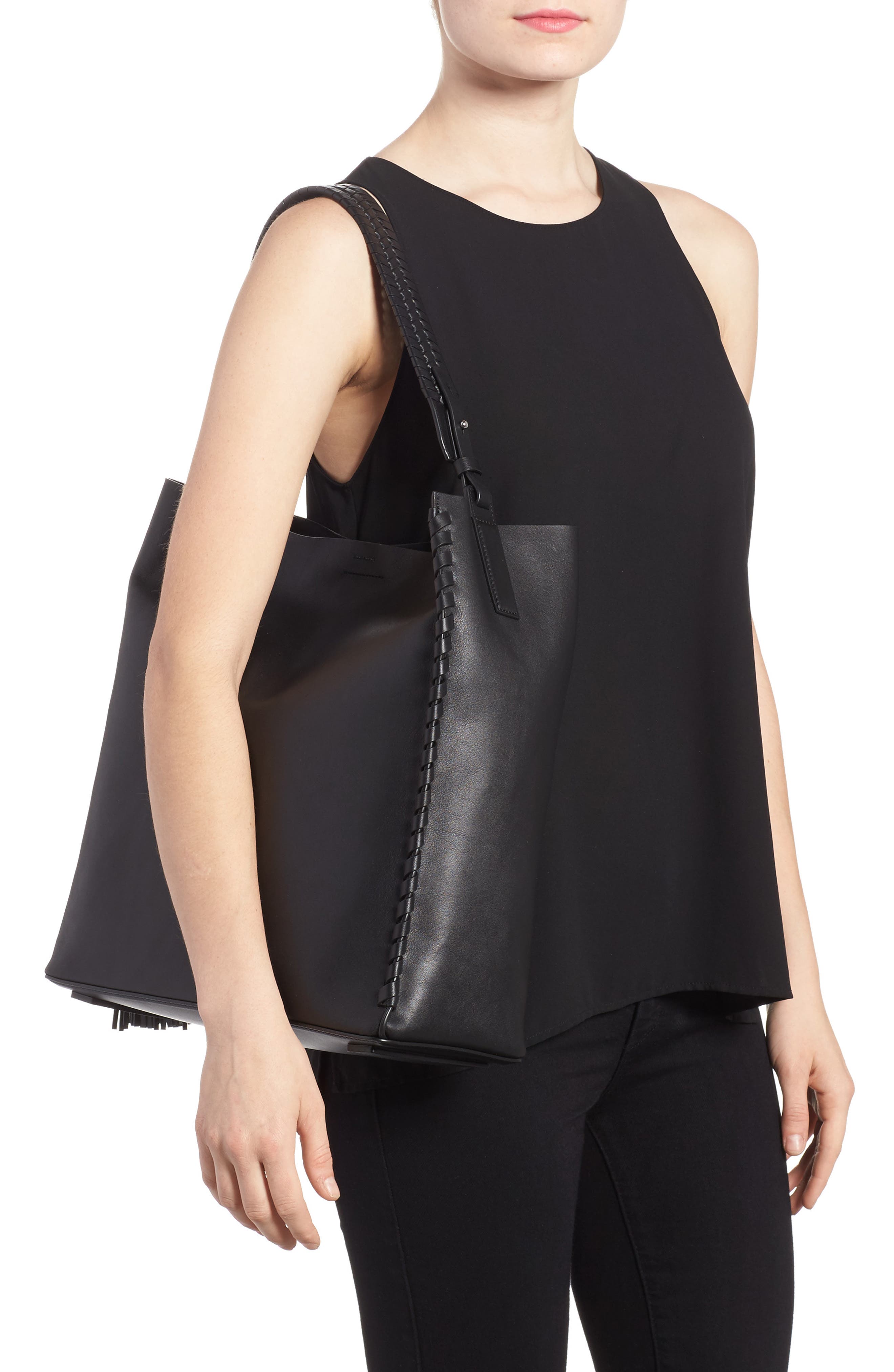 AllSaints Kepi North/South Leather Tote, Alternate, color, 