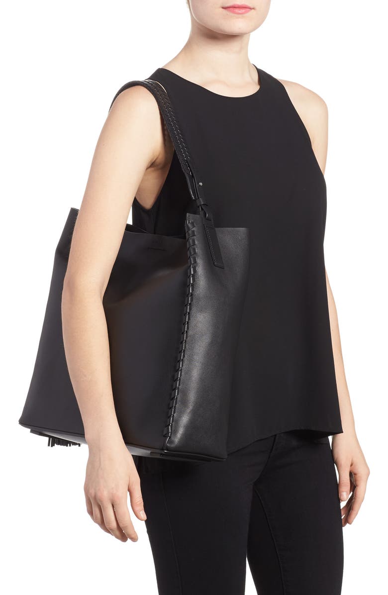 AllSaints Kepi North/South Leather Tote, Alternate, color,