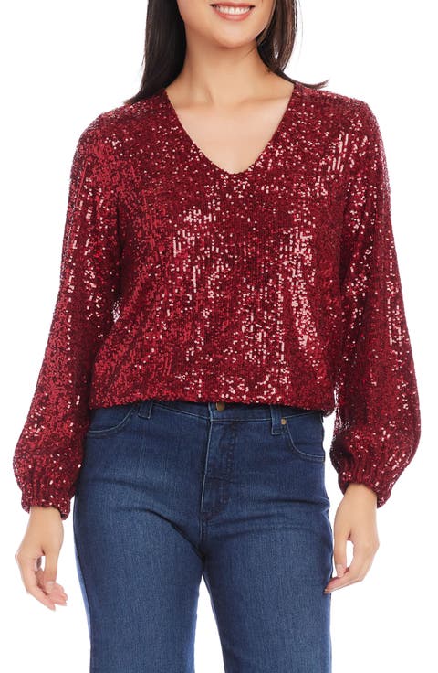 Sequin V-Neck Top
