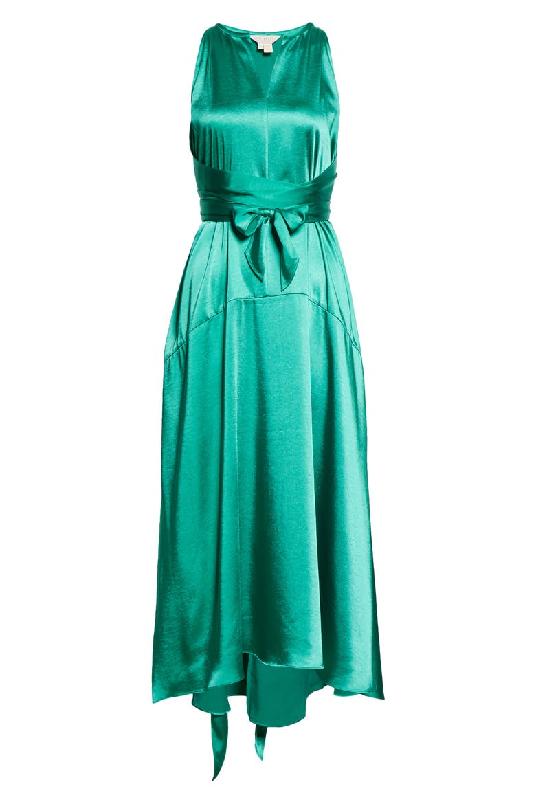 Mmilly Tie Waist Satin Halter Dress, Alternate, color, MID GREEN