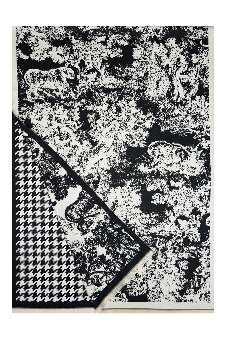 Reversible Houndstooth Print Scarf, Alternate, color, BLACK