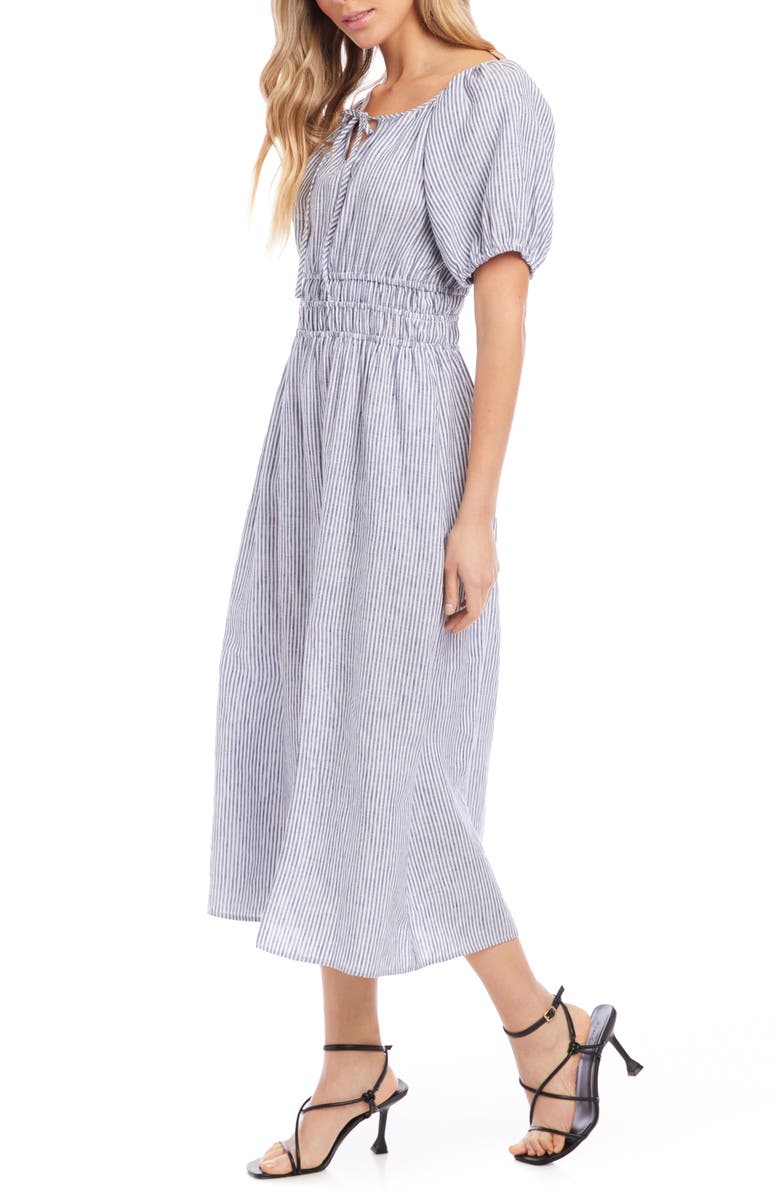 FIFTEEN TWENTY Pinstripe Smocked Linen Dress, Alternate, color, 