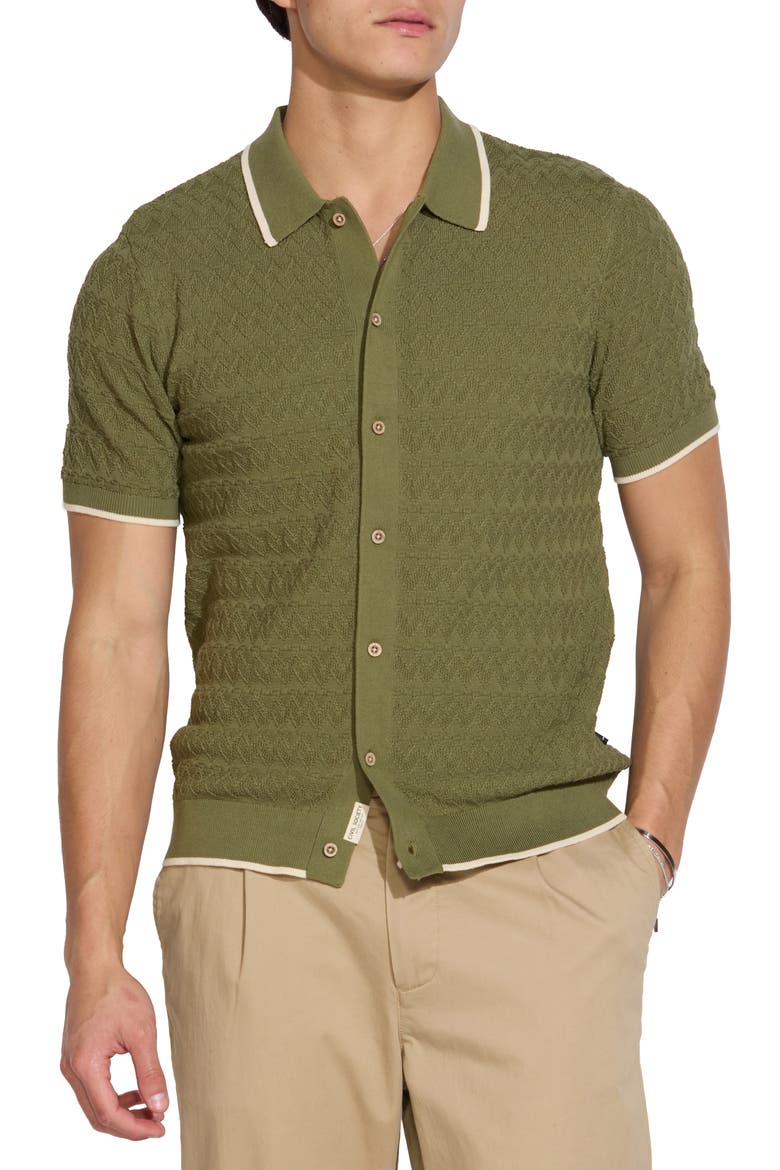 Short Sleeve Button-Down Sweater, Main, color, LIGHT OLIVE