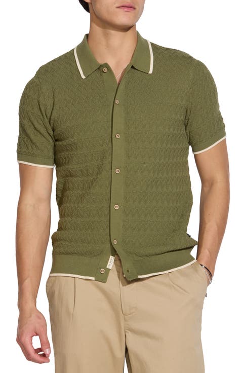 Short Sleeve Button-Down Sweater