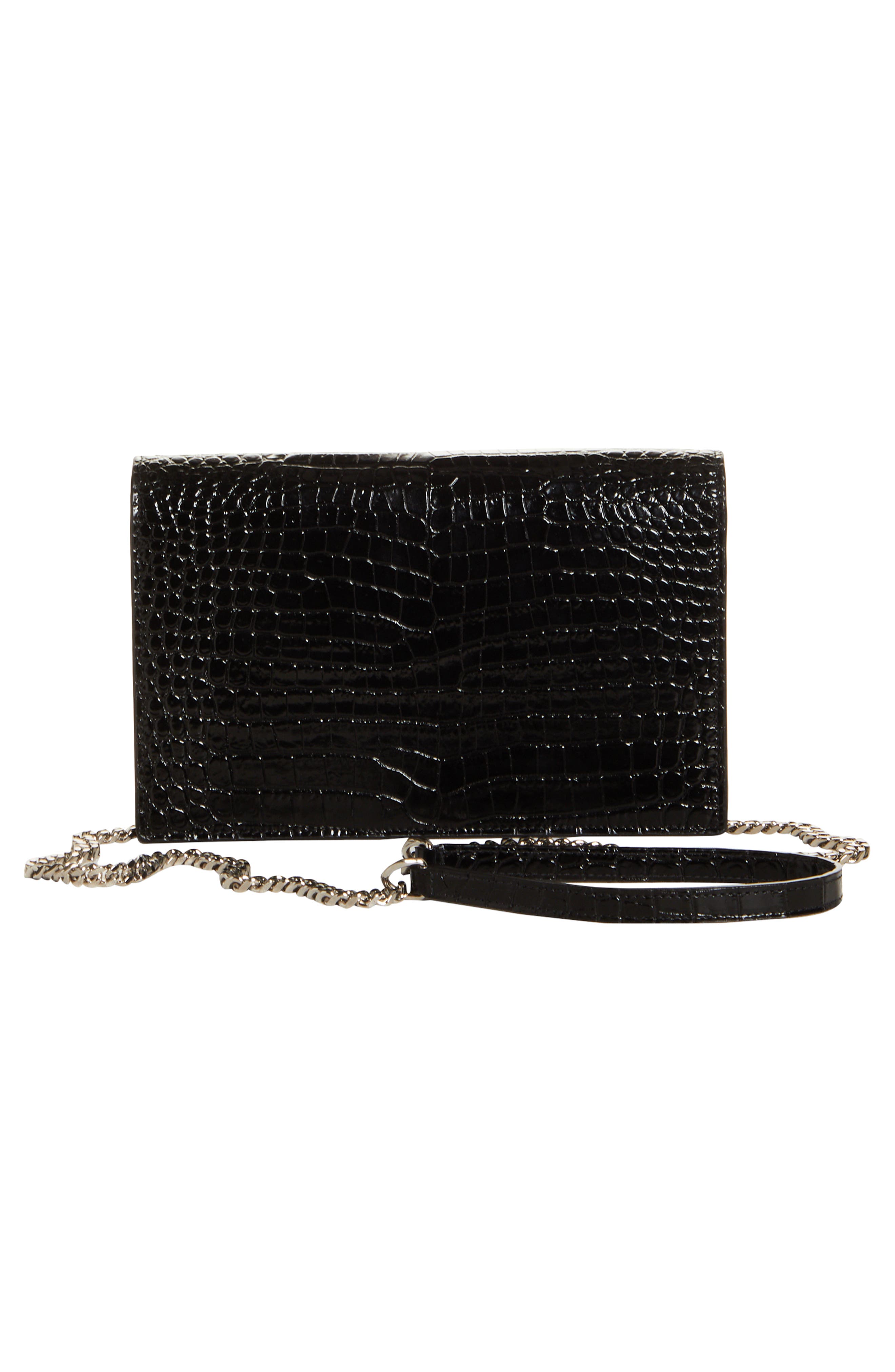 Kate Croc Embossed Leather Wallet on a Chain, Alternate, color, NERO