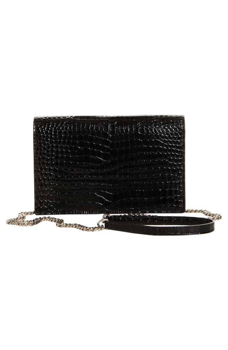 Saint Laurent Kate Croc Embossed Leather Wallet on a Chain, Alternate, color,