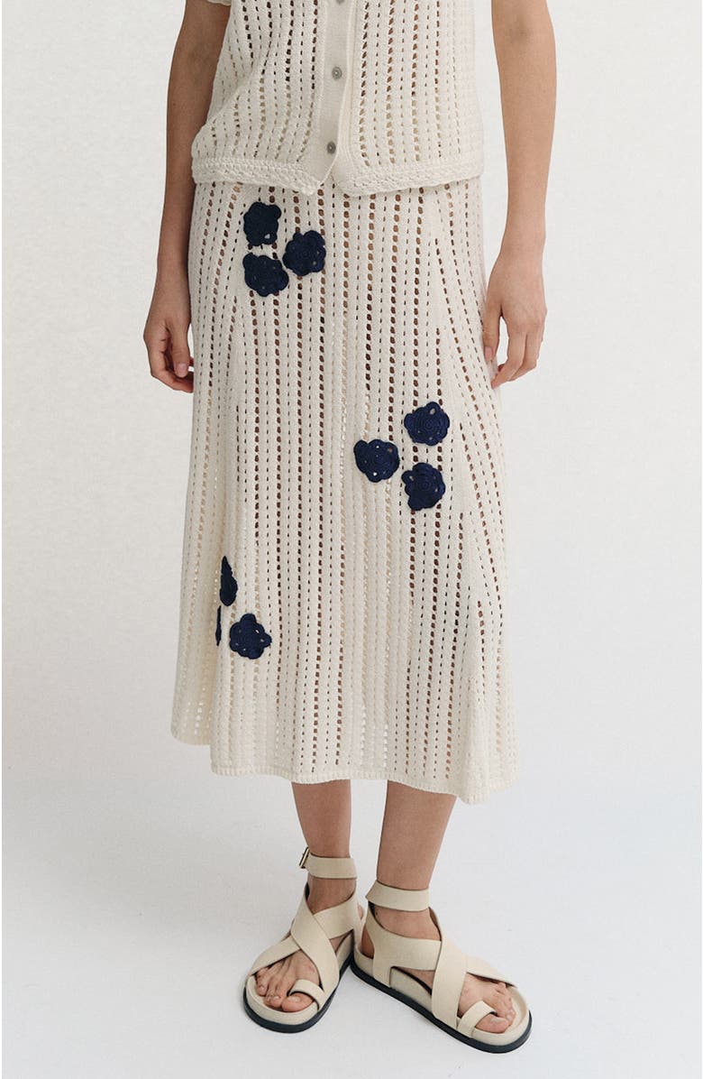 De Loreta Manta Panelled Cotton Blend Midi Skirt, Main, color, White