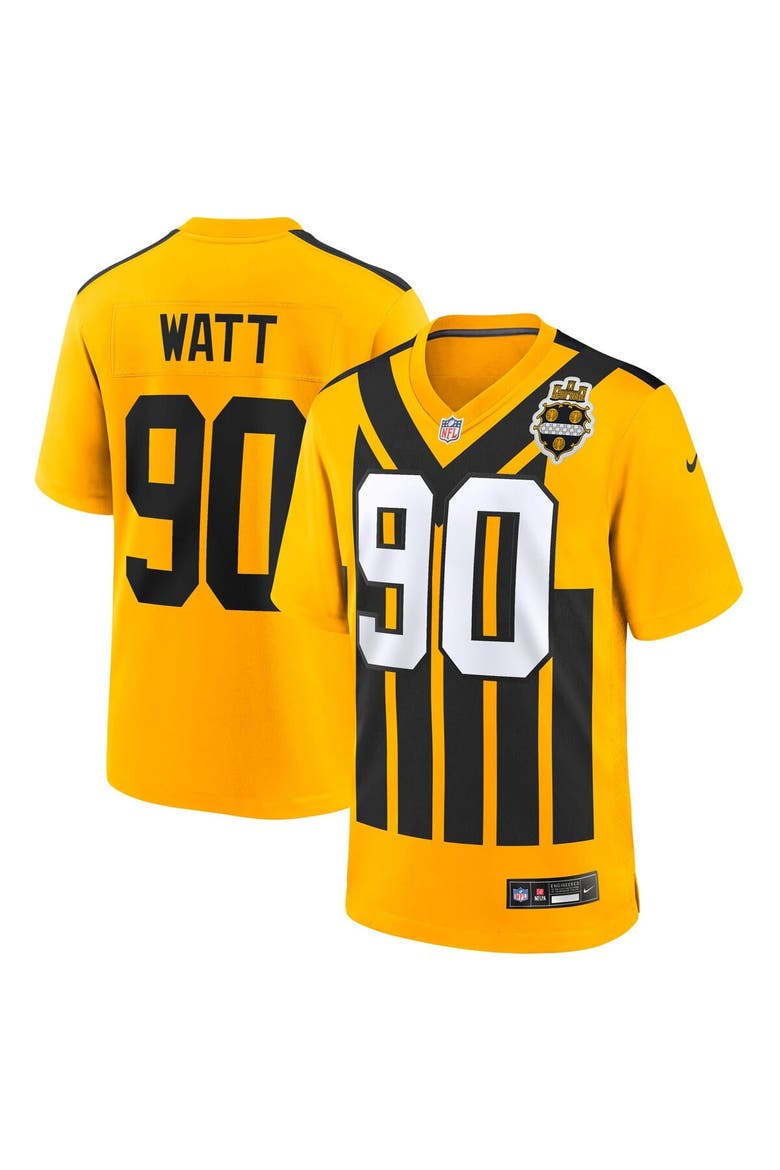 Youth Nike T.J. Watt Gold Pittsburgh Steelers Alternate 1933 Throwback Game Jersey, Main, color, Gold