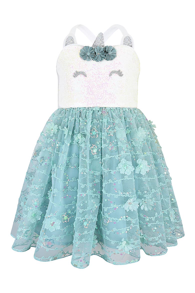 Kids' Unicorn Sequined Soutache Dress, Main, color, IVORY SAGE