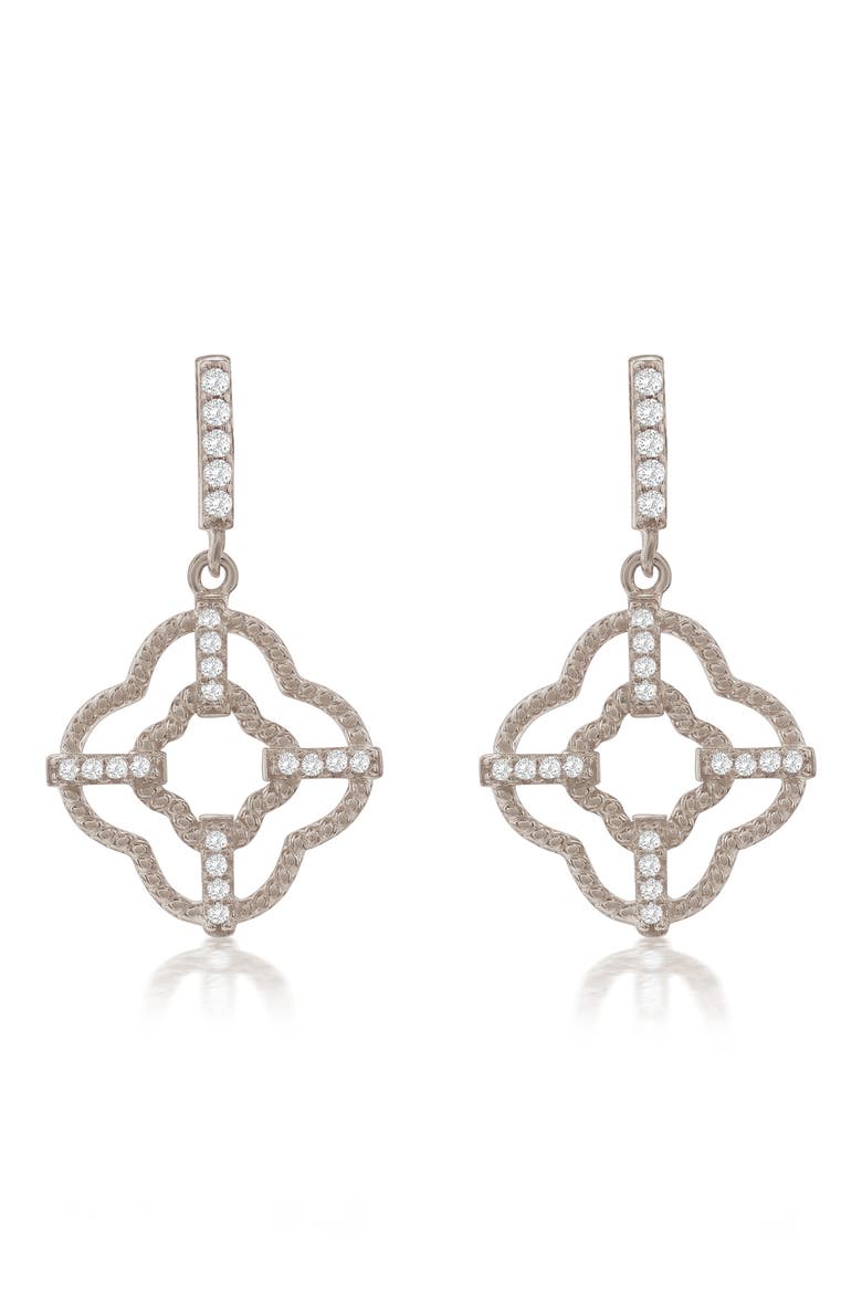 Cubic Zirconia Trellis Filigree Drop Earrings, Main, color, WHITE