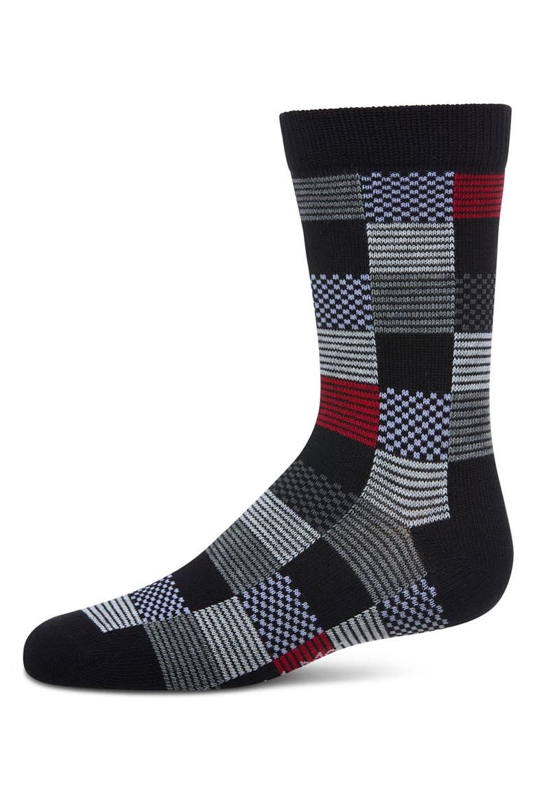 Checkerboard Crew Sock, Main, color, Black