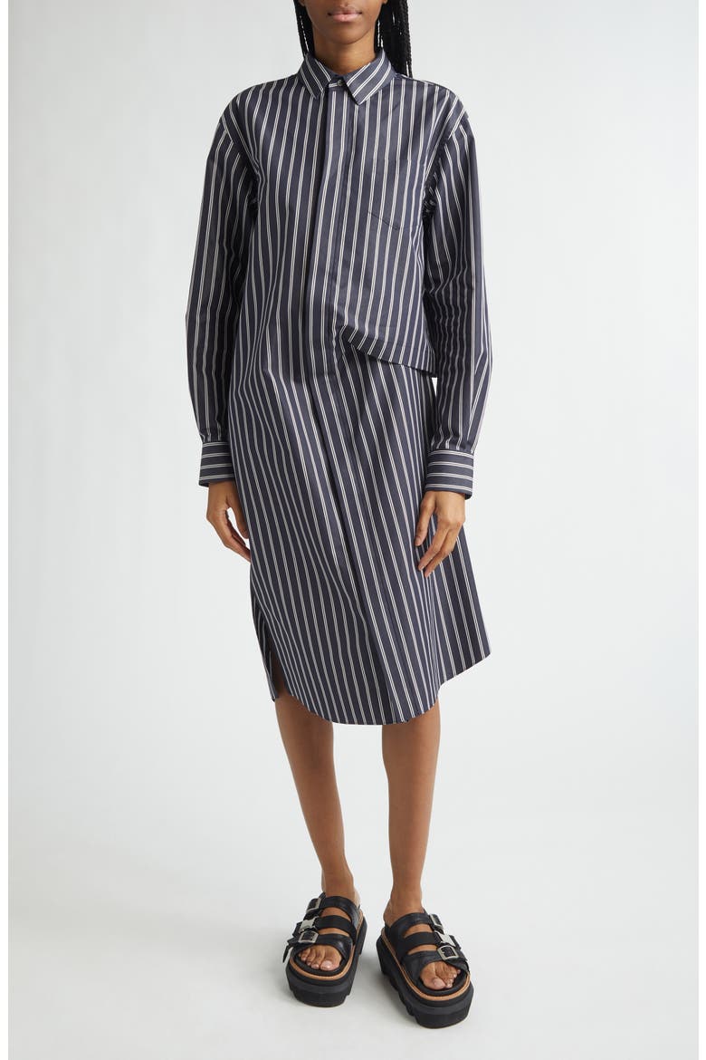 Stripe Long Sleeve Poplin Shirtdress, Main, color, NAVY STRIPE
