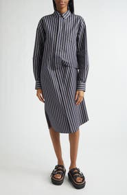 Sacai Stripe Long Sleeve Poplin Shirtdress