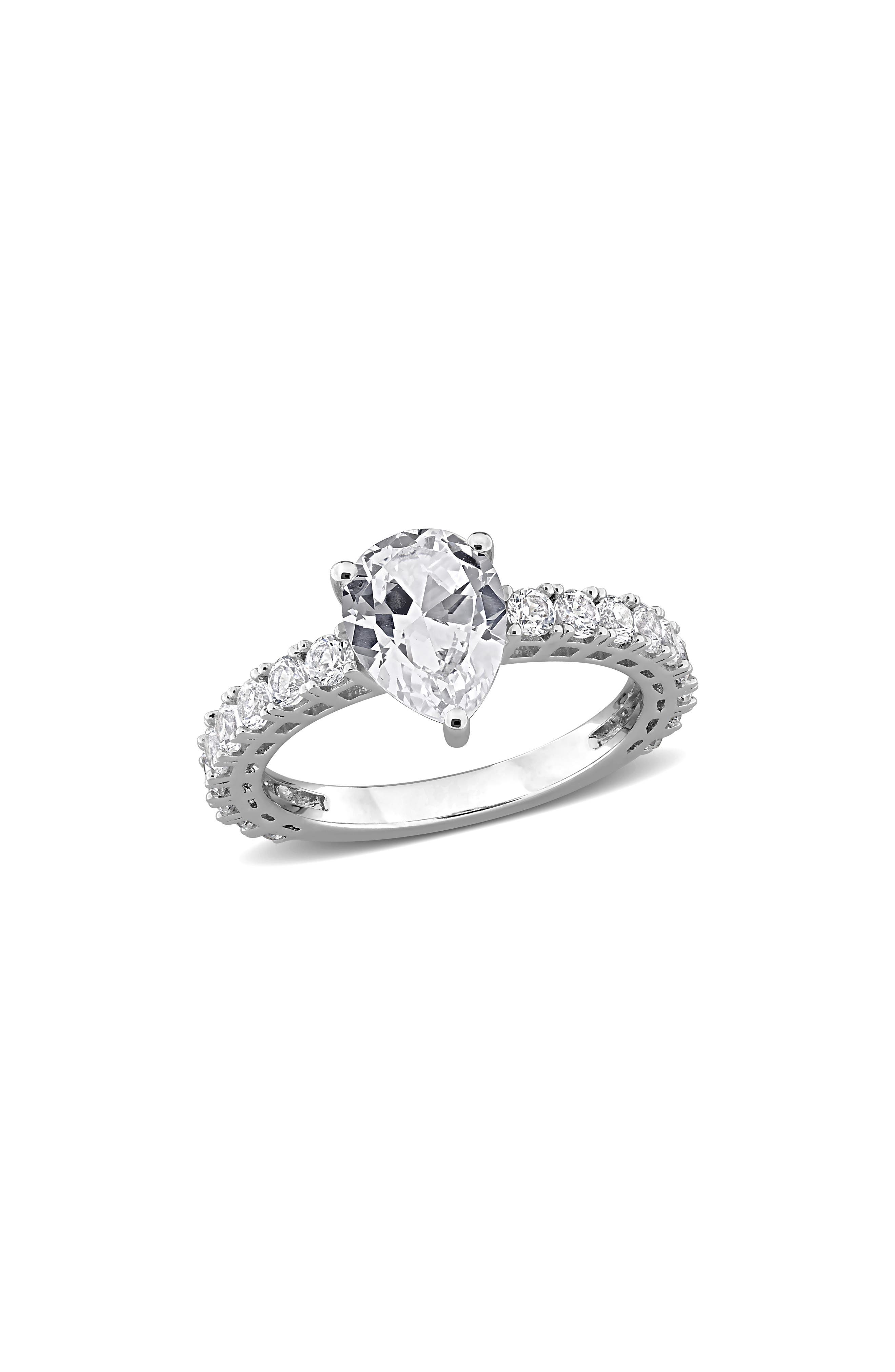 Sterling Silver Pear-Cut Lab-Created White Sapphire Ring