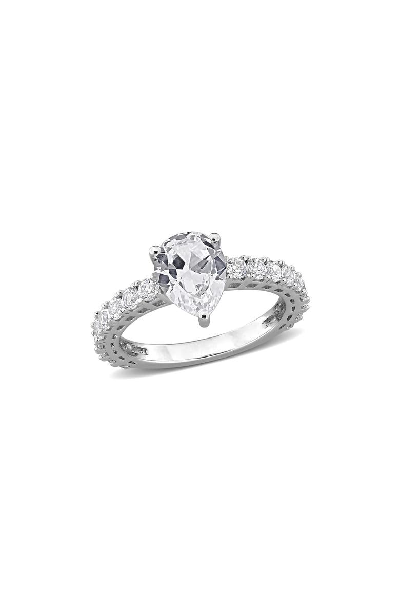 Sterling Silver Pear-Cut Lab-Created White Sapphire Ring, Main, color, SILVER