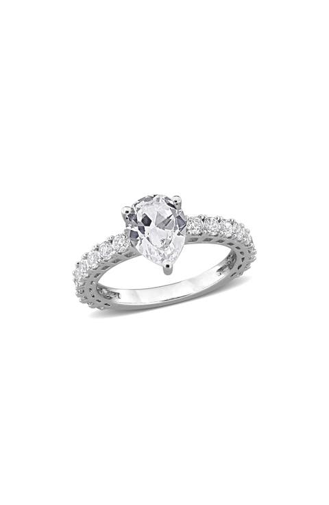 Sterling Silver Pear-Cut Lab-Created White Sapphire Ring