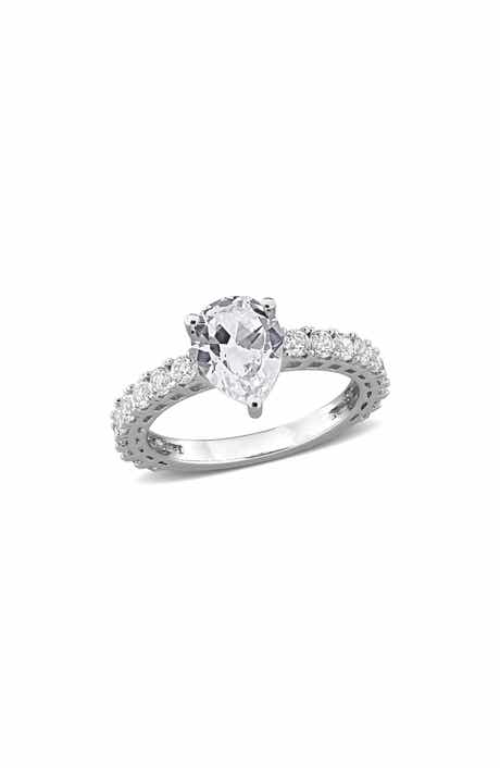 Sterling Silver Pear-Cut Lab-Created White Sapphire Ring