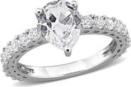 DELMAR Sterling Silver Pear-Cut Lab-Created White Sapphire Ring