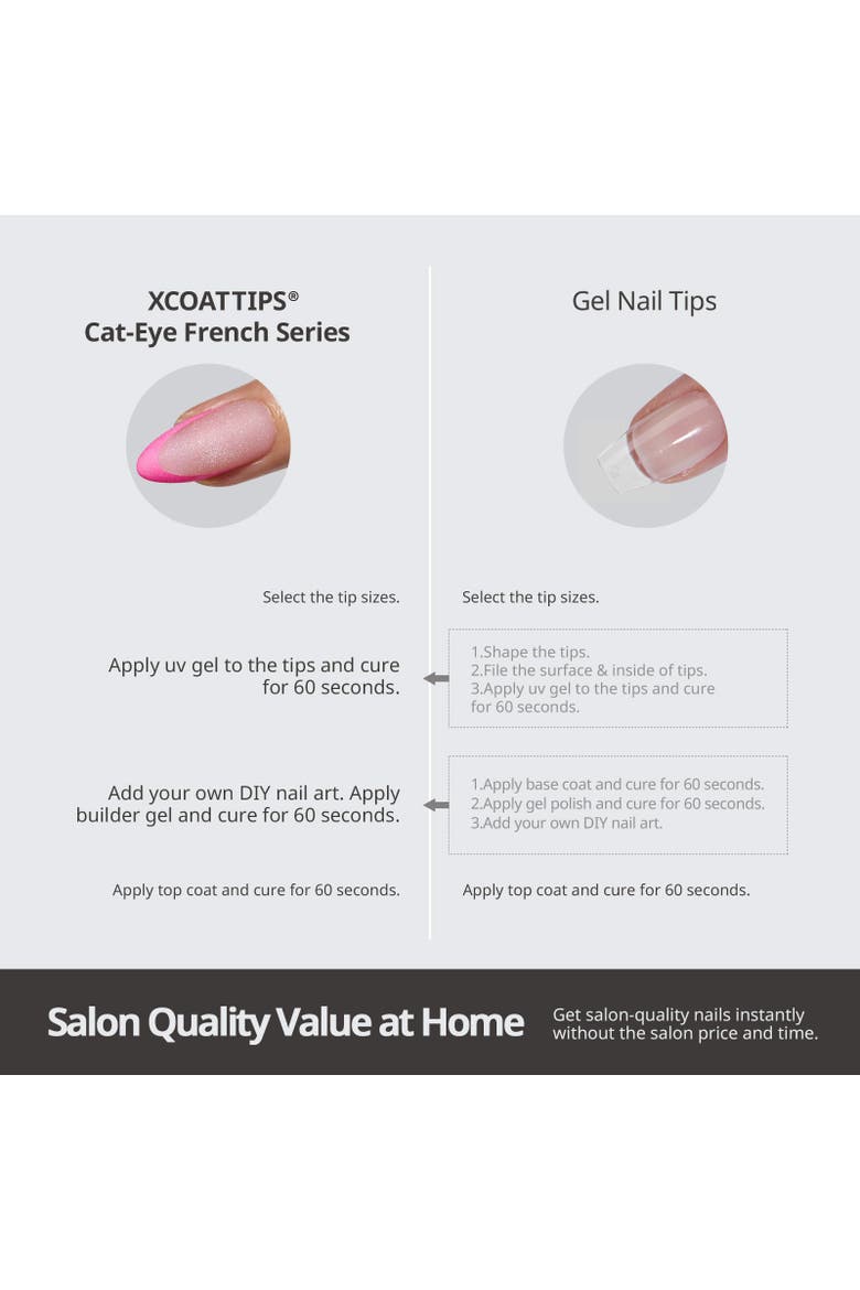 Soft Gel Nail Tips XCOATTIPS® French Brighter Pastel - Cat-Eye Base Collection, Alternate, color, Long Stiletto