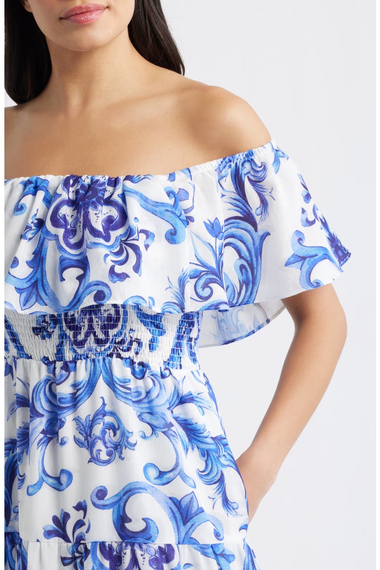 Off the Shoulder Tiered Maxi Dress, Alternate, color, DOLCE BLUE