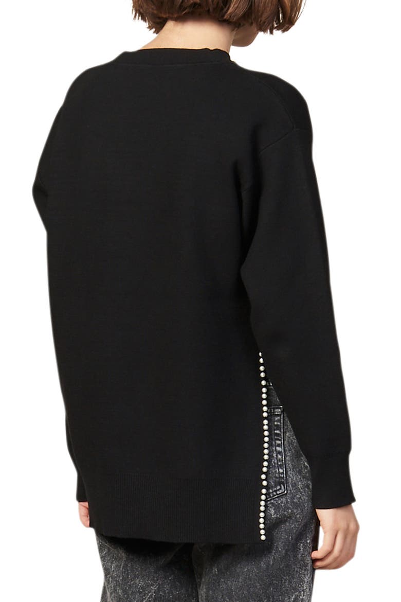 Imitation Pearl Trim Sweater, Alternate, color, BLACK