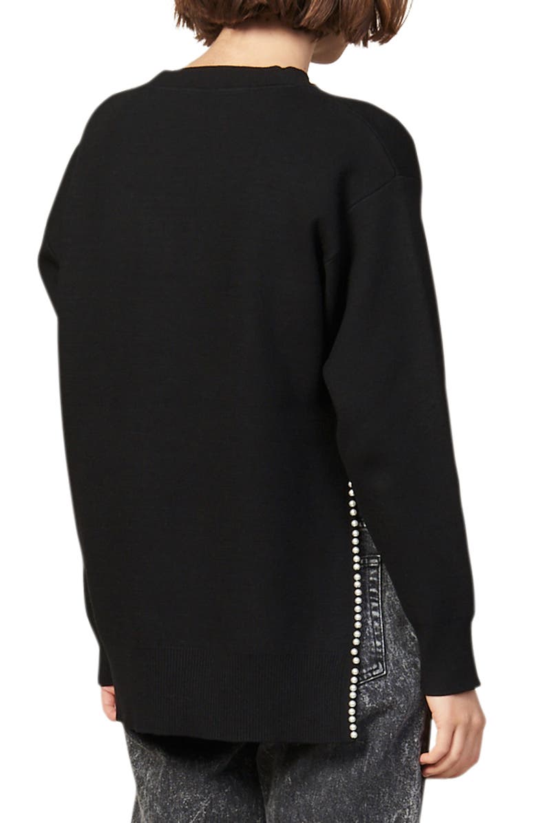 SANDRO Imitation Pearl Trim Sweater, Alternate, color, 