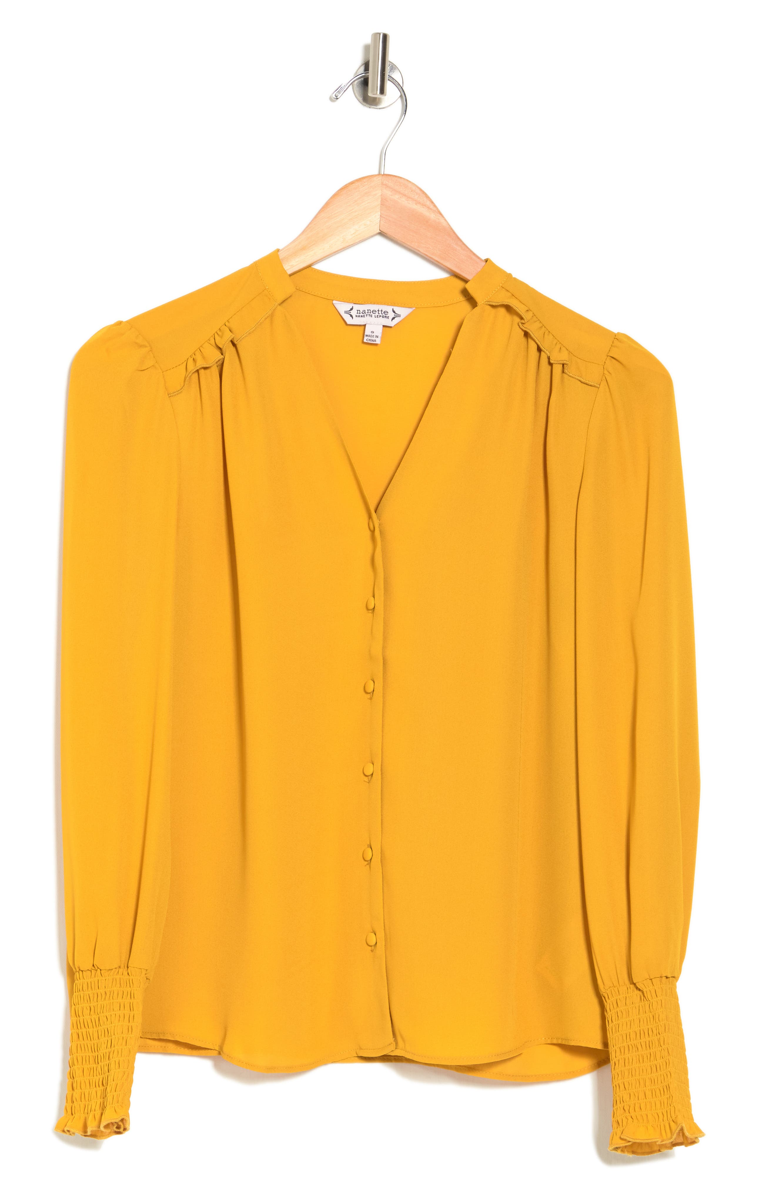 Nanette Lepore Smocked Cuff Split Neck Blouse (Women) | Nordstromrack