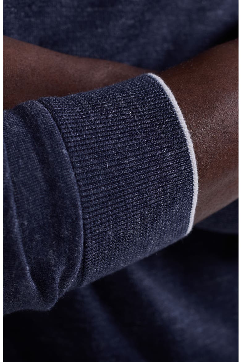 Tipped Merino Wool, Silk & Linen Crewneck Sweater, Alternate, color, NAVY