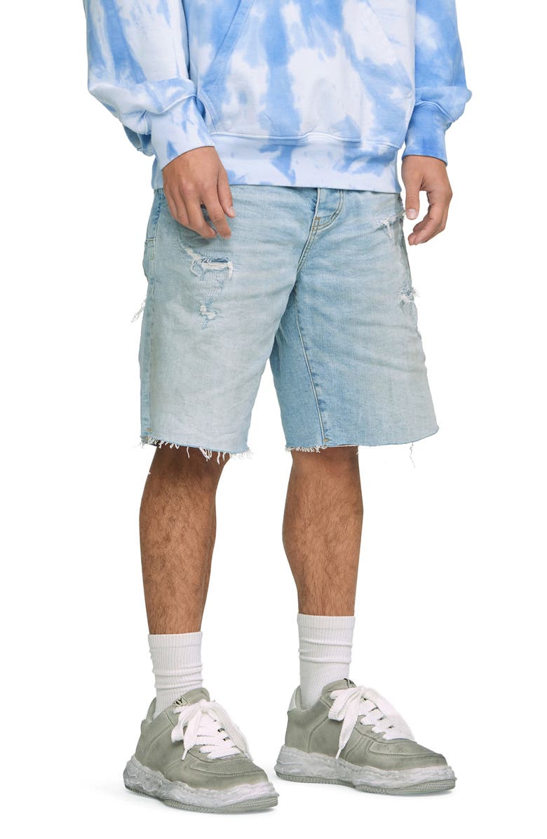 PURPLE BRAND Rip & Repair Raw Edge Denim Shorts with Quilted Pockets, Alternate, color,