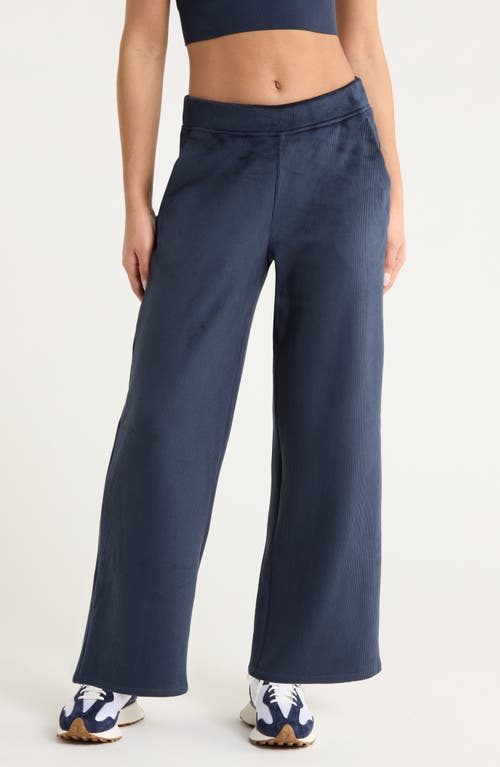 Zella Wide Leg Rib Velour Pants In Blue
