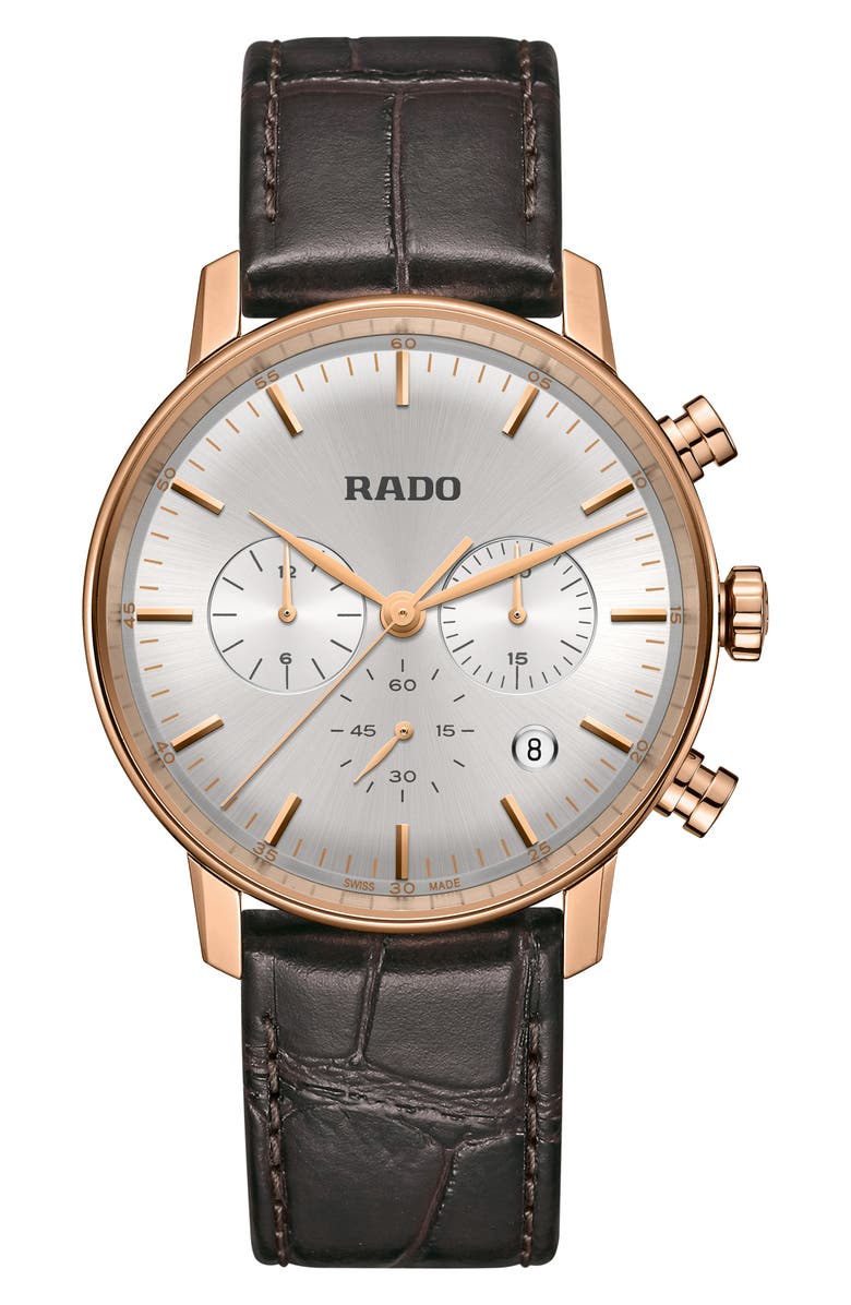 RADO Coupole Classic Chronograph Leather Strap Watch, 42mm, Main, color, 