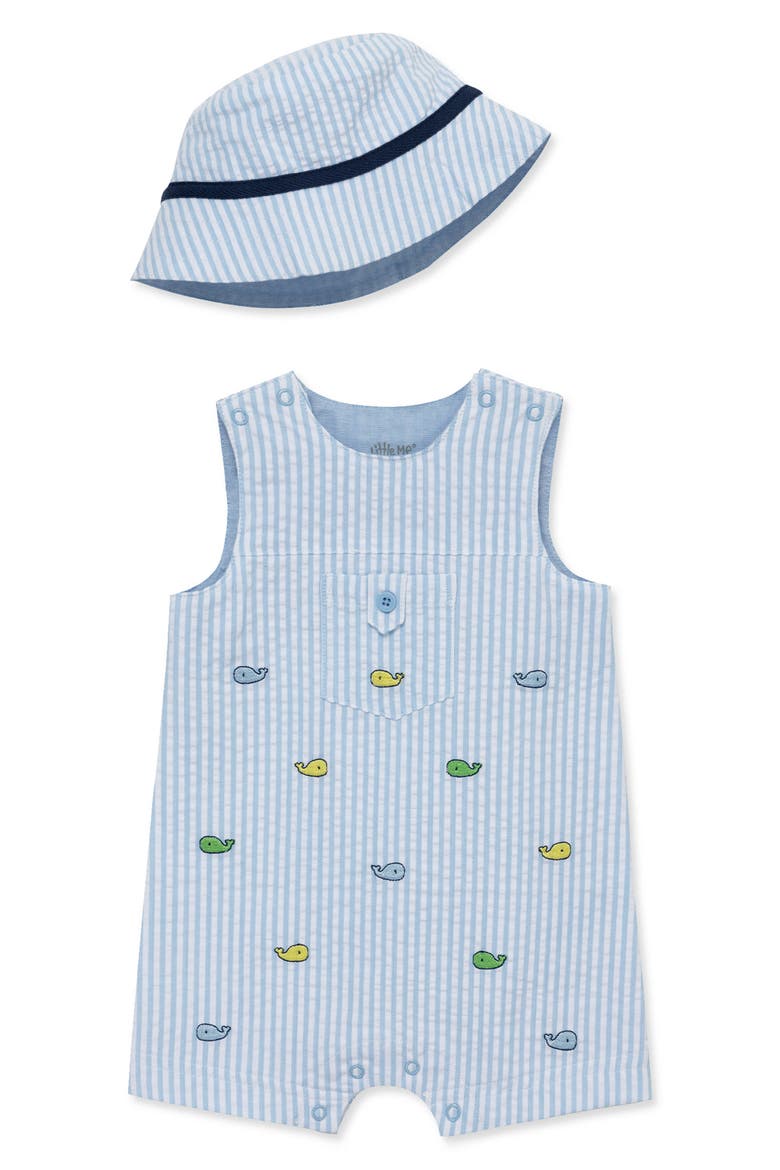Little Me Embroidered Seersucker Cotton Romper & Bucket Hat Set