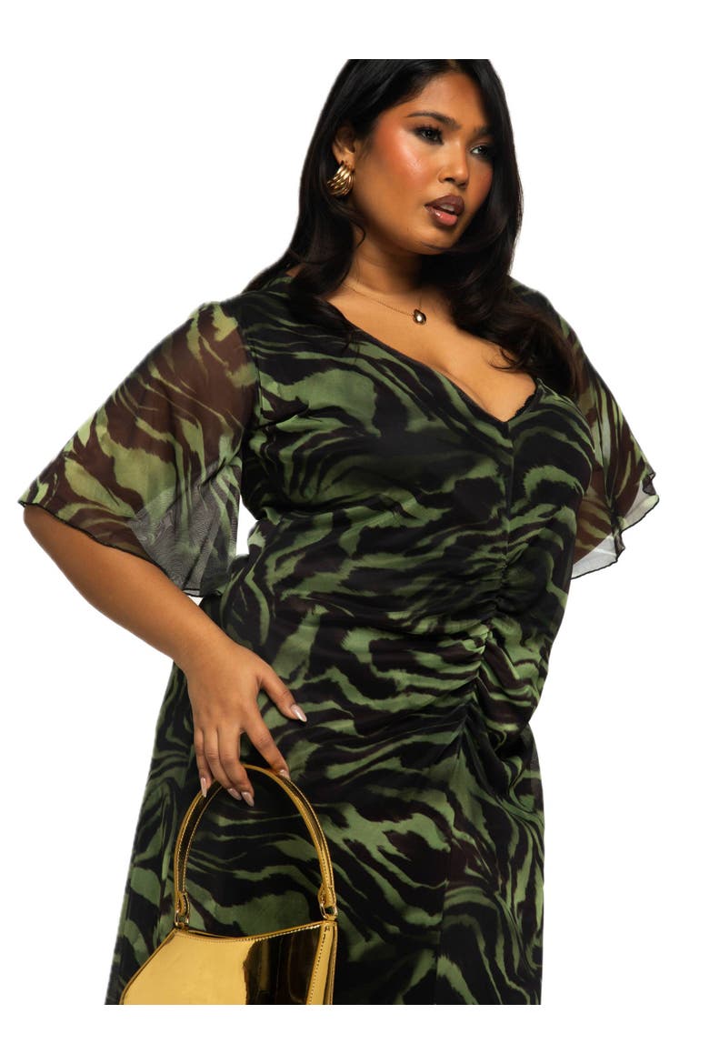 Plus Size Zebra Print Mesh Midi Dress, Alternate, color, Khaki