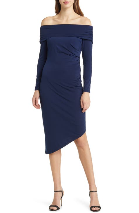 Off the Shoulder Long Sleeve Midi Body-Con Dress