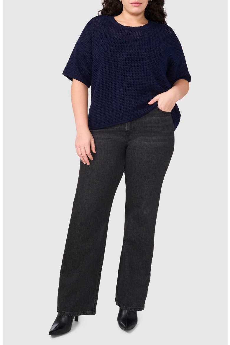 Open Stitch Cotton Crewneck Sweater, Alternate, color, CLASSIC NAVY