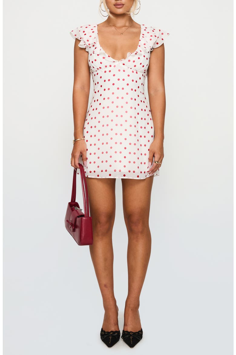 I Guess So Polka Dot Minidress, Main, color, WHITE / BURGUNDY