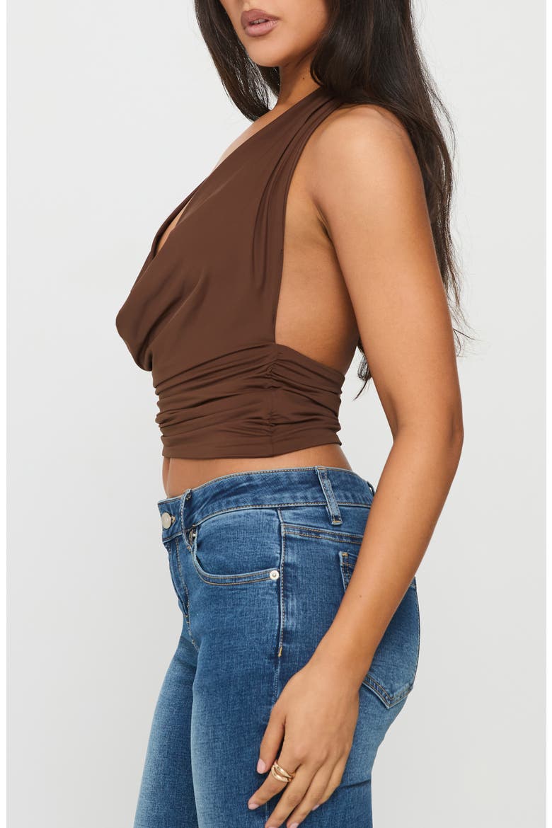 Remarkable Plunge Cowl Neck Halter Top, Alternate, color, BROWN