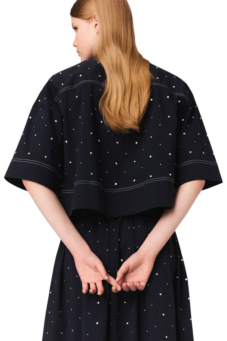 Cropped shirt with studs, Alternate, color, Navy
