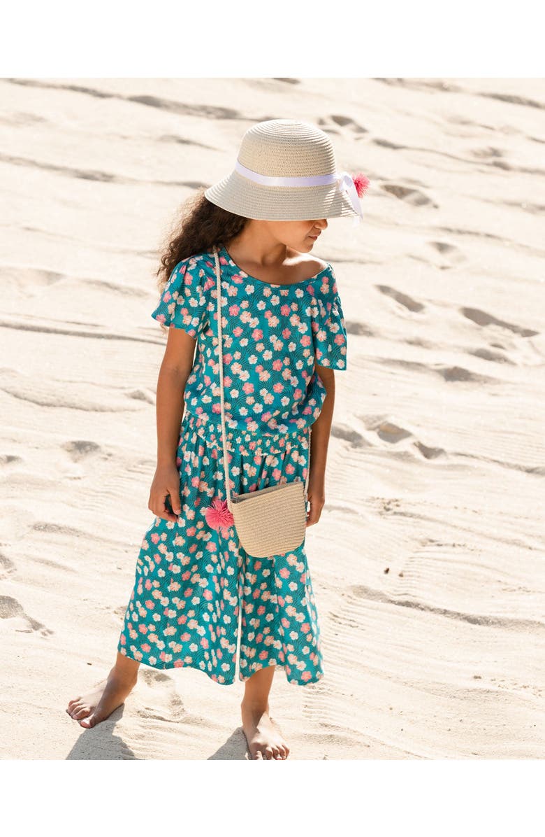 Deux par Deux Girl's Smocked Waist Viscose Blouse Turquoise, Alternate, color, 